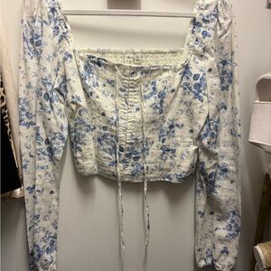Floral Blue and White Top